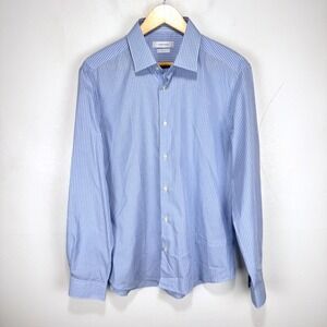 Cortigiani Dress Shirt Men‎ 42 16.5 Slim Fit Blue White Striped 100% Cotton